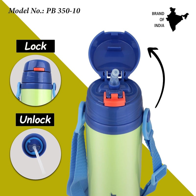 PROBOTT Probott Tom 350ml Stainless Steel Hot & Cold Water Bottle for 3-5yrs Old Kids, Green | Double Walled Vacuum Flask | Sipper Bottle with Straw & Strap | Perfect for Toddlers | Leakproof  - Image 5
