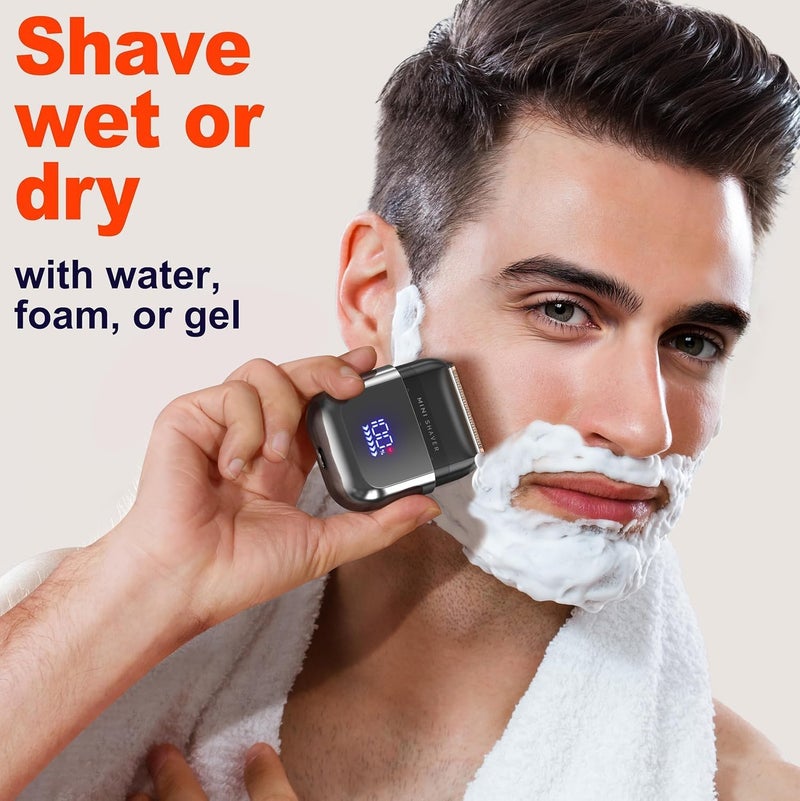 Telfun Mini Electric Foil Shavers for Men, Portable Men's Travel Facial Hair Groomer, USB-C Electric Beard Shaver with Full Body Waterproof & Big LED Display, Close Face Shaver for Head, Beard, & Neck - Image 4