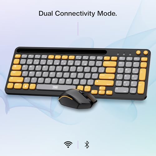 TAG KBWM 1100 Wireless 2.4GHz+Bluetooth Keyboard & Mouse Combo Kit with Tablet/Phone Holder, 98% Compact Layout, 10m Range, 1200DPI Mouse, for PC/Mobile/Tablet, Supports Windows/Mac/Linux/Android/iOS - Image 2