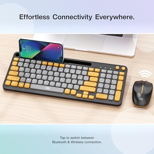TAG KBWM 1100 Wireless 2.4GHz+Bluetooth Keyboard & Mouse Combo Kit with Tablet/Phone Holder, 98% Compact Layout, 10m Range, 1200DPI Mouse, for PC/Mobile/Tablet, Supports Windows/Mac/Linux/Android/iOS - Image 4