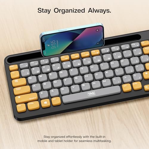 TAG KBWM 1100 Wireless 2.4GHz+Bluetooth Keyboard & Mouse Combo Kit with Tablet/Phone Holder, 98% Compact Layout, 10m Range, 1200DPI Mouse, for PC/Mobile/Tablet, Supports Windows/Mac/Linux/Android/iOS - Image 3