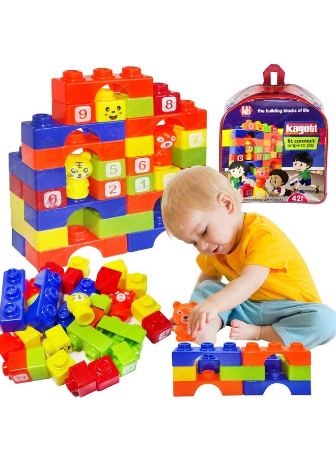 FunBlast FunBlast Building Blocks for Kids - 42 Pcs DIY Plastic Building Blocks for Kids Puzzle Games for Kids, Toys for Children Educational & Learning Toy for 3+ Years Kids, Girls & Boys (Multicolor)  - Image 1