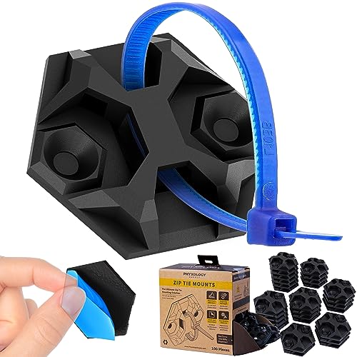 PHYXOLOGY SUPPLY Rugged, Stylish Adhesive XL Zip Tie Mounts 100 Pack. Premium 1.5in Sticky Back Ziptie, Cord, and Cable Management Anchor Clips. Easy Peel and Stick Mounting Bases With Hanging Organizer Box Dispenser - Image 1