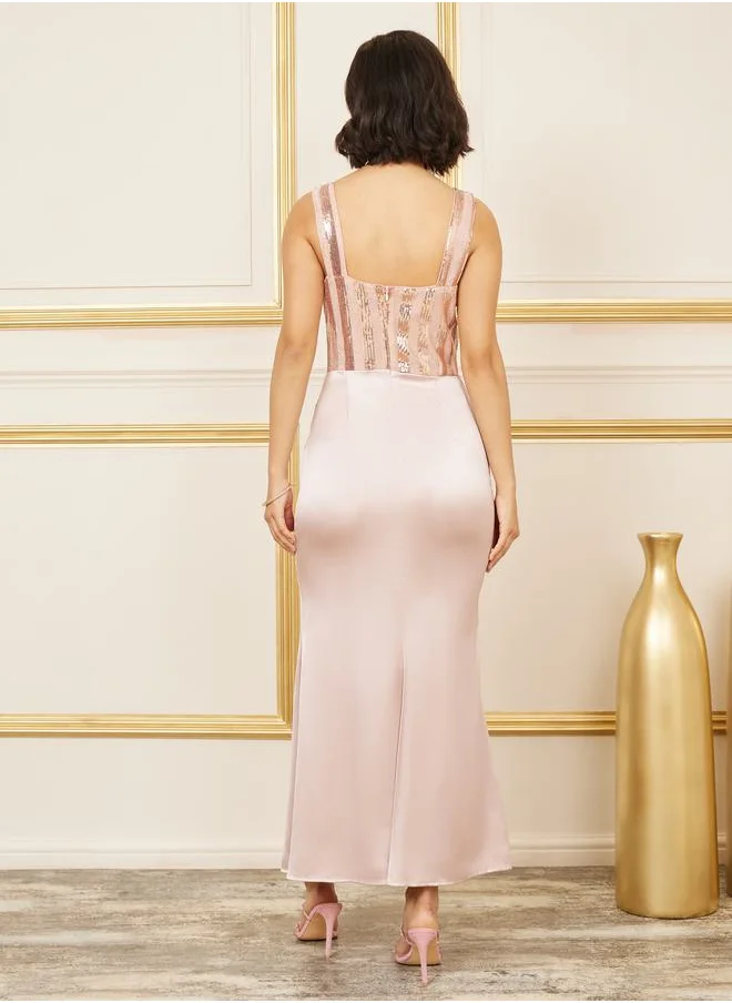 ستايلي Sequin Detail Glitter Satin Mermaid Maxi Dress