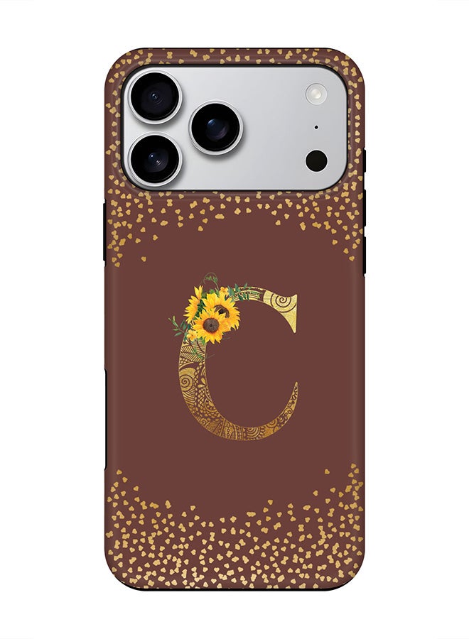 Stylizedd Tough Pro Magnetic Case for iPhone 17 Pro Max, Dual Layer hybrid PC + TPU Mobile Cover Matte - Custom Floral Monogram - C  (Brown )
