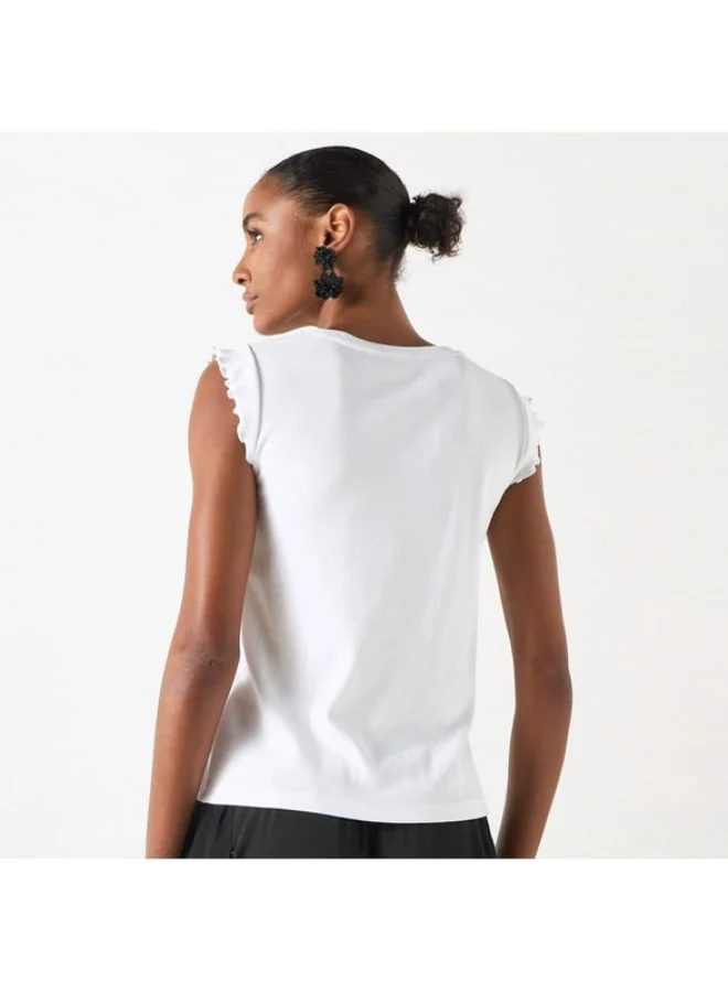 2Xtremz 2Xtremz Floral Print Sleeveless T-shirt with Crew Neck