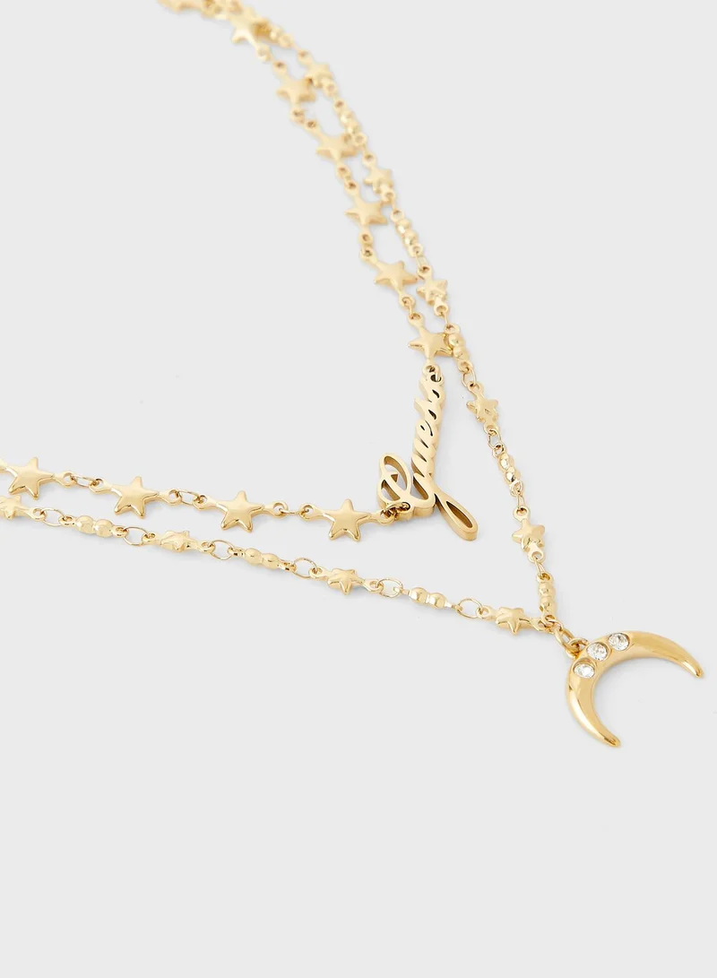 GUESS Double Chain Moon Necklace