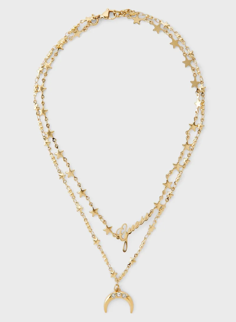 GUESS Double Chain Moon Necklace