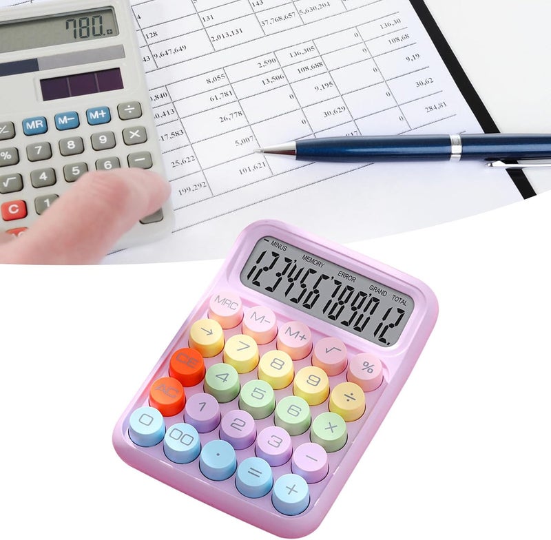 Zerodis Colored Electronic Calculator Basic Big Button Calculator 12 Digit LCD Display for Women Kids Students in School Office Colored Electronic Cute Pink Office School (Purple) - Image 2