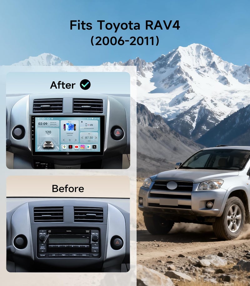 AINAVIGO 5G WiFi Android Car Stereo Radio for Toyota RAV4 2006 2007 2008 2009 2010 2011 with Wireless Carplay Android Auto 9 inch Touch Screen Radio with Bluetooth/GPS FM/SWC 1080P Backup Camera - Image 2