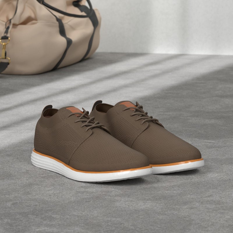 برونو مارك حذاء Bruno Marc الرجالي KnitFlex Breeze Mesh أحذية رياضية أوكسفورد برباط خفيف الوزن كاجوال للمشي مقاس 6.5 فاتح/بني GRAND-01 - Image 2