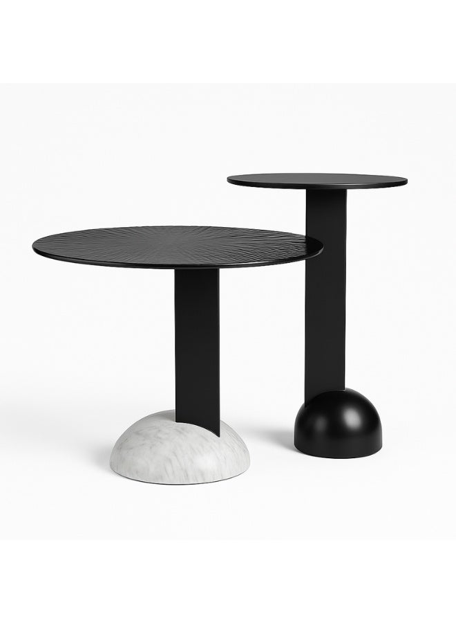 YI ONE Corner Table Set – 2-Piece Black & White Luxury Side Tables with Glass, Metal & Natural Marble for Sofa or Bed, Living Room & Bedroom - Image 3