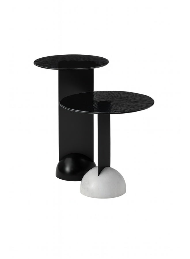YI ONE Corner Table Set – 2-Piece Black & White Luxury Side Tables with Glass, Metal & Natural Marble for Sofa or Bed, Living Room & Bedroom - Image 2
