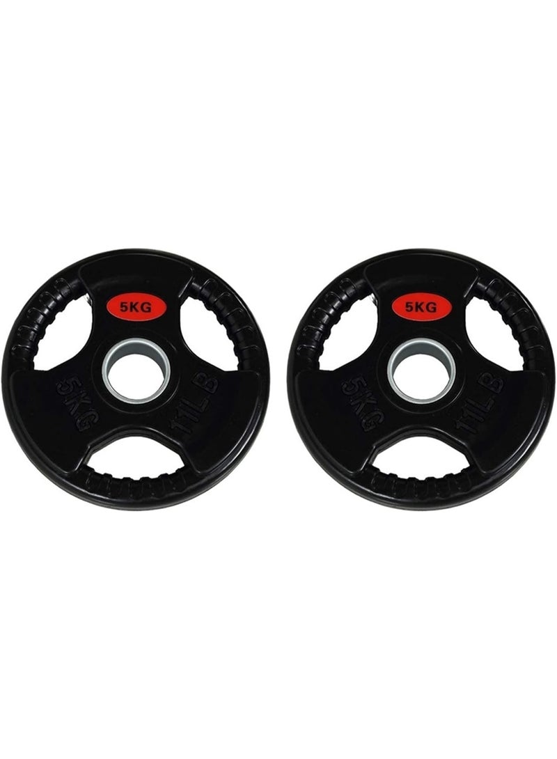 Olympic Barbell Weight Plates Pair – Rubber Coated Cast Iron Gym Weights 50mm Hole – Anti-Slip 3-Grip Design – Strength Training Plates for Home Gym, Muscle Building, Weightlifting & Powerlifting Equipment (2 PCS) - Image 1