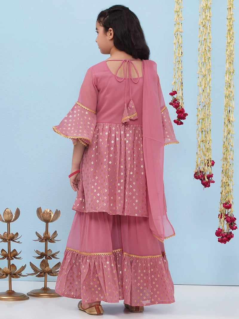 AJ DEZINES Kids Ethnic Wear Georgette Motif Printed Pink Kurta Sharara Set for Girls (G-1157-PINK-30) - Image 2