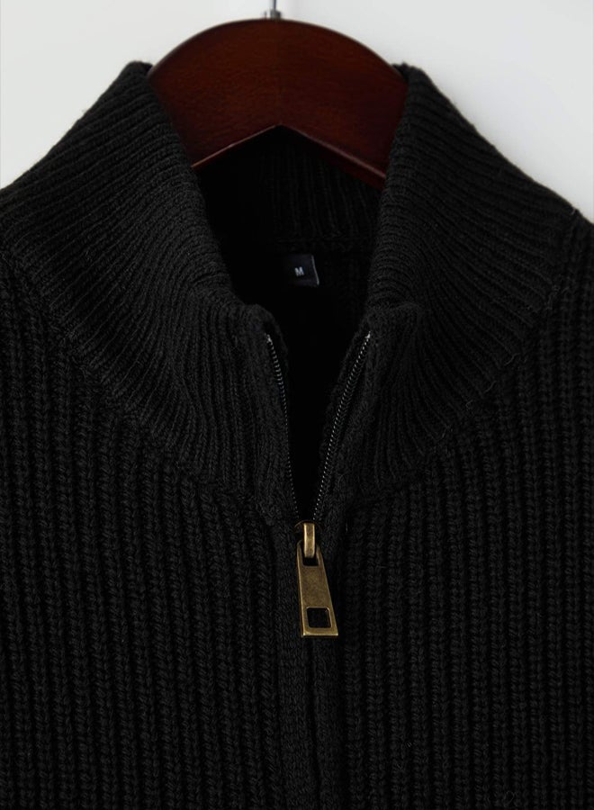 trendyol Black Regular Mock Neck Straight Zippered Cardigan - Image 5