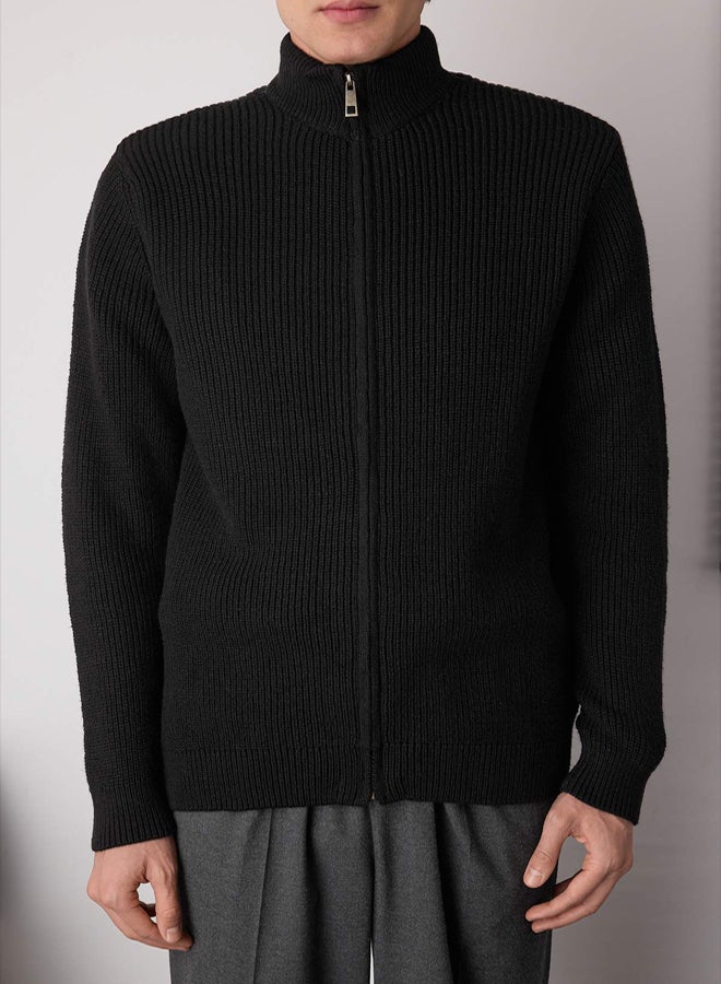 trendyol Black Regular Mock Neck Straight Zippered Cardigan - Image 3