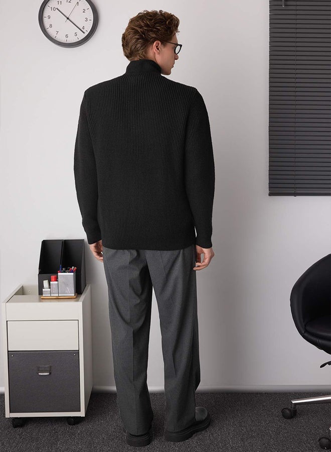 trendyol Black Regular Mock Neck Straight Zippered Cardigan - Image 4