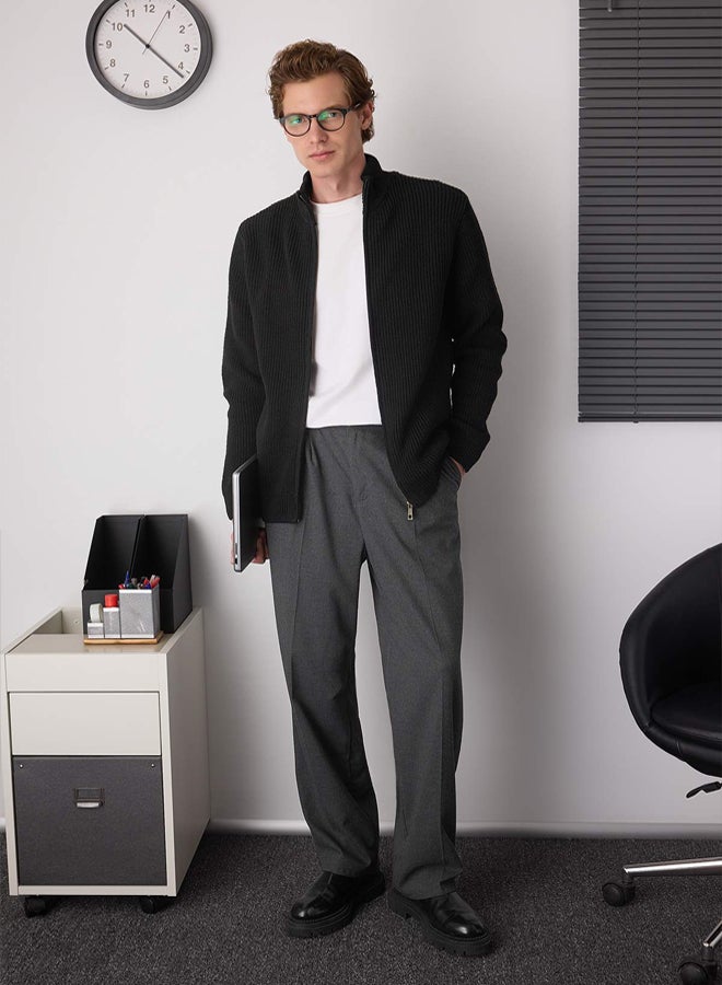 trendyol Black Regular Mock Neck Straight Zippered Cardigan - Image 2