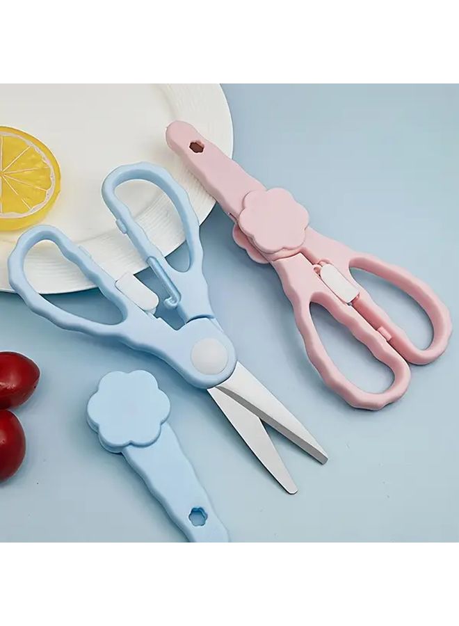 Kids Stainless Steel Food Scissors Blue with Storage Box for Kitchen Safety Shears - Image 1
