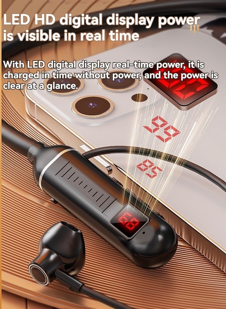 New digital display neck-mounted Bluetooth headset, long battery life, running sports in-ear wireless Bluetooth headset red  - Image 2