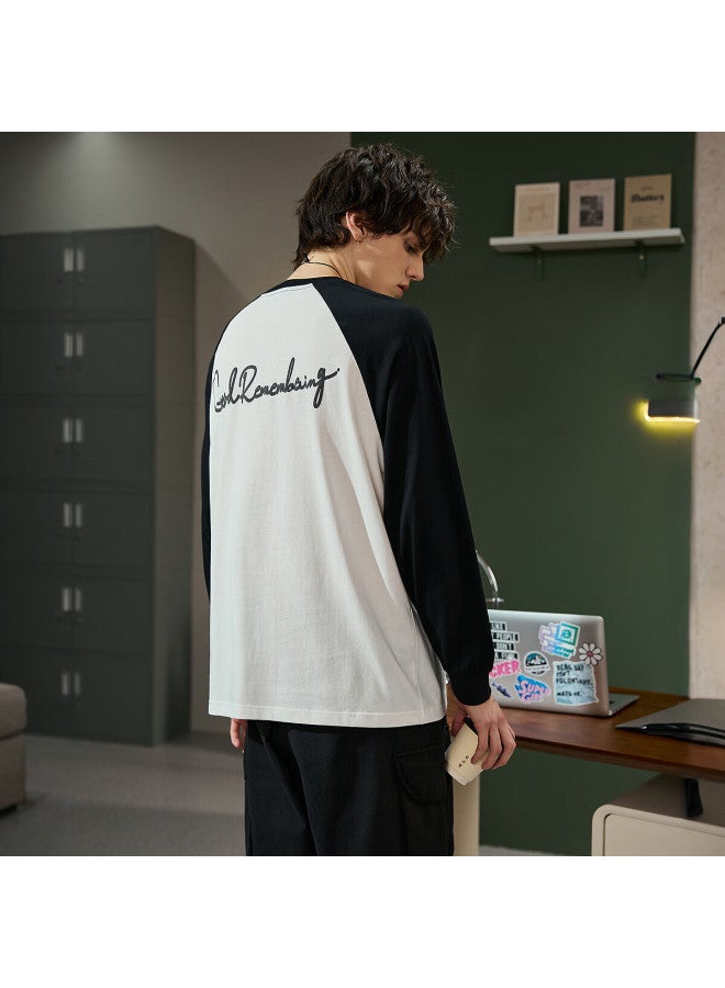 TonLion Tangshi 2025 Autumn Men's Letter Foam Print Color-block Raglan Sleeve Crew Neck Long Sleeve T-shirt - Image 1