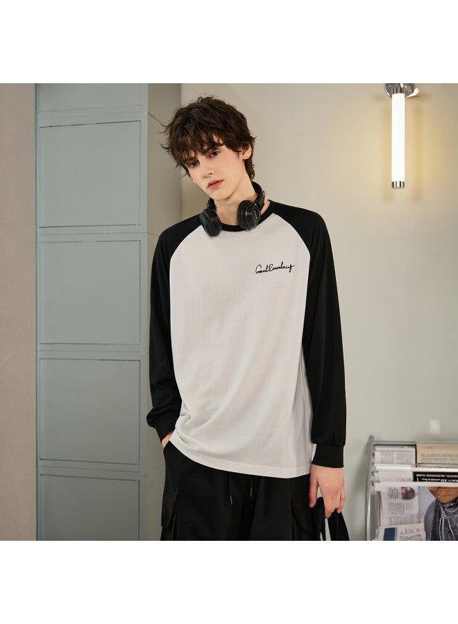 TonLion Tangshi 2025 Autumn Men's Letter Foam Print Color-block Raglan Sleeve Crew Neck Long Sleeve T-shirt - Image 2