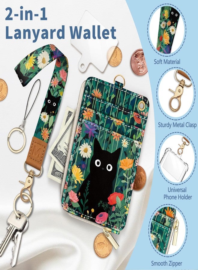 Mavellin Lanyard Wallet with Id Badge Holder, Black Cat RFID Small Keychain Wallet Women Wristlet, Cute Zipper Credit Card Holder Phone Wrist Neck Strap for Key Name Tag, Teacher Student Office Gifts - Image 3