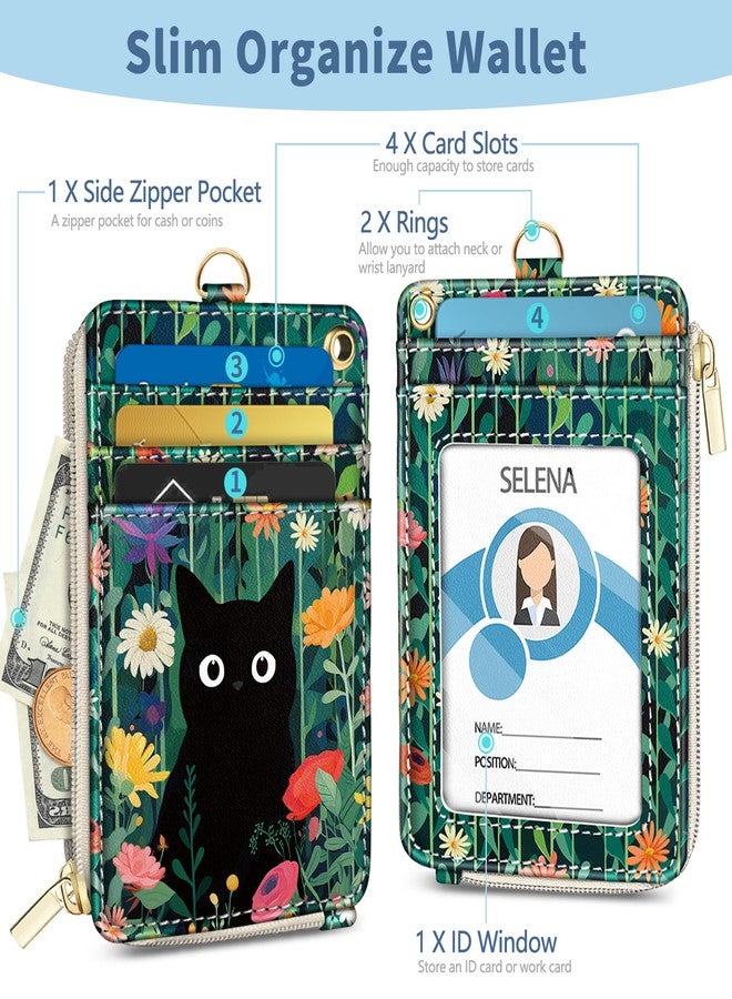 Mavellin Lanyard Wallet with Id Badge Holder, Black Cat RFID Small Keychain Wallet Women Wristlet, Cute Zipper Credit Card Holder Phone Wrist Neck Strap for Key Name Tag, Teacher Student Office Gifts - Image 4