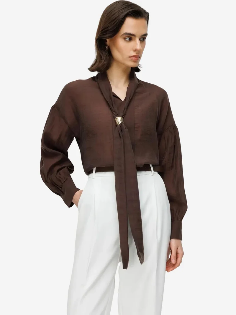 ميكسراي MIXRAY V-Neck Tie Detail Blouse