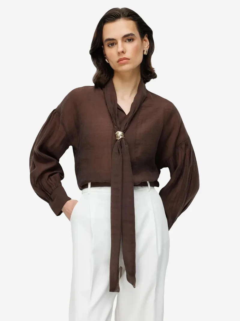 ميكسراي MIXRAY V-Neck Tie Detail Blouse