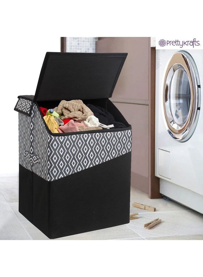 PrettyKrafts 75 LTR Foldable Laundry Basket for Clothes | Jute Laundry Bag | Washing Clothes Storage Basket | Toy Storage Organizer | 40x35x53cm | Black