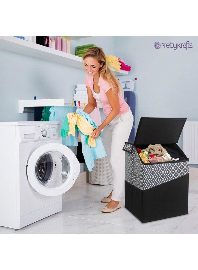 PrettyKrafts 75 LTR Foldable Laundry Basket for Clothes | Jute Laundry Bag | Washing Clothes Storage Basket | Toy Storage Organizer | 40x35x53cm | Black