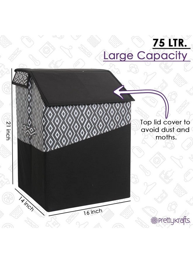 PrettyKrafts 75 LTR Foldable Laundry Basket for Clothes | Jute Laundry Bag | Washing Clothes Storage Basket | Toy Storage Organizer | 40x35x53cm | Black