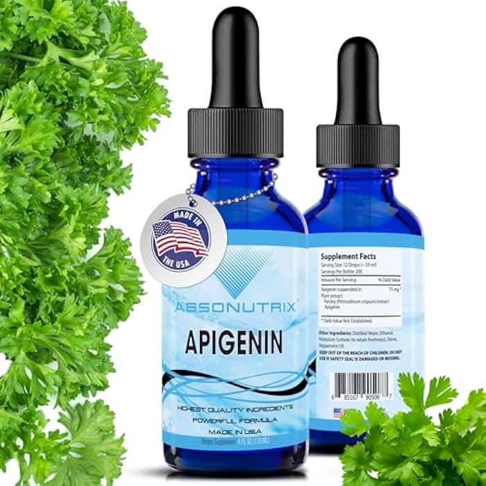 Absonutrix Apigenin 75 mg per Serving, 4 Fl Oz Bottle, 200 Potent Servings, Made in USA, Quick Absorption, Quality Potent Ingredients, Non-GMO, GMP Certified Facility, Cruelty-Free Products - Image 1