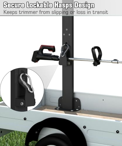 Koutemie 2 Place Weed Eater Rack for Open Trailer, Weedeater Rack with Lockable Hasp Mount on Landscape Trailer Truck, Enclosed Trimmer Rack Carrier with Trim Line Holder for Yard Lawn Tools Equipment - Image 4
