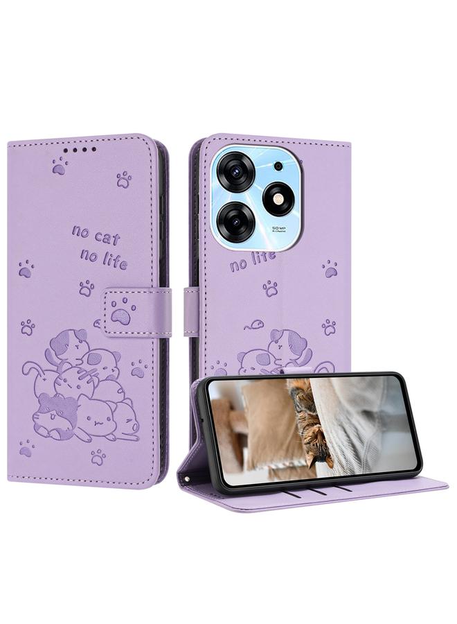 erorex Case For Tecno Spark 10 Pro / K17 4G Embossed Kitten Phone Leather Case with Lanyard - Image 1