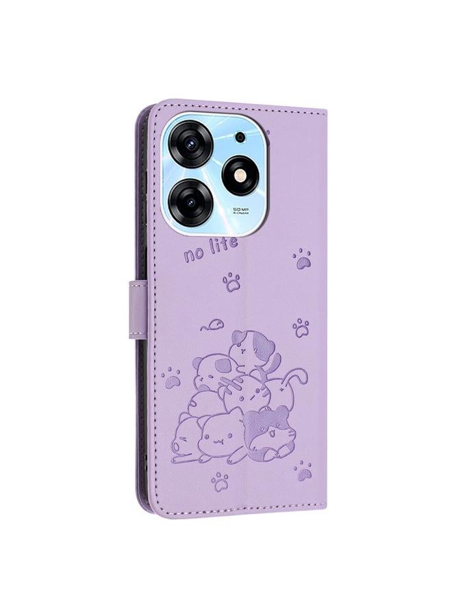 erorex Case For Tecno Spark 10 Pro / K17 4G Embossed Kitten Phone Leather Case with Lanyard - Image 3