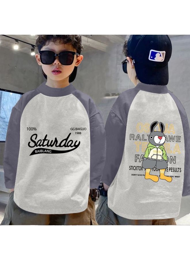 Boys' Base Layer Shirt Autumn And Winter New Thermal Children's Half-high Collar T-shirt Long Sleeve Color-block Top For Older Children