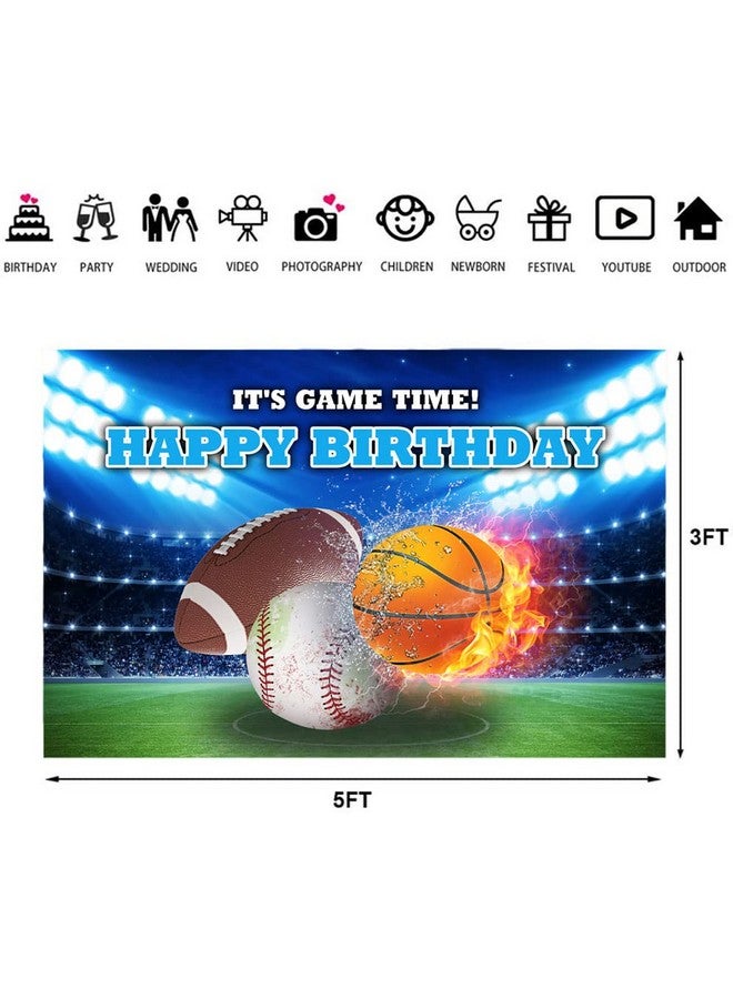 Ticuenicoa 5×3Ft Sports Birthday Backdrop Boys Football Basketball Baseball Kids Birthday Background It'S Game Time Kids Sports Theme Birthday Party Banner Wall Decorations Props - Image 3