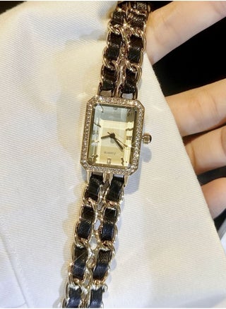 Women's woven leather chain quartz square gold dial rhinestones embellished fashion trend waterproof elegant watch can be used as a gift for women - pzsku/Z909881C161E571F6A475Z/45/_/1724419180/ec60d97b-378f-489c-a705-1e8671f5894a