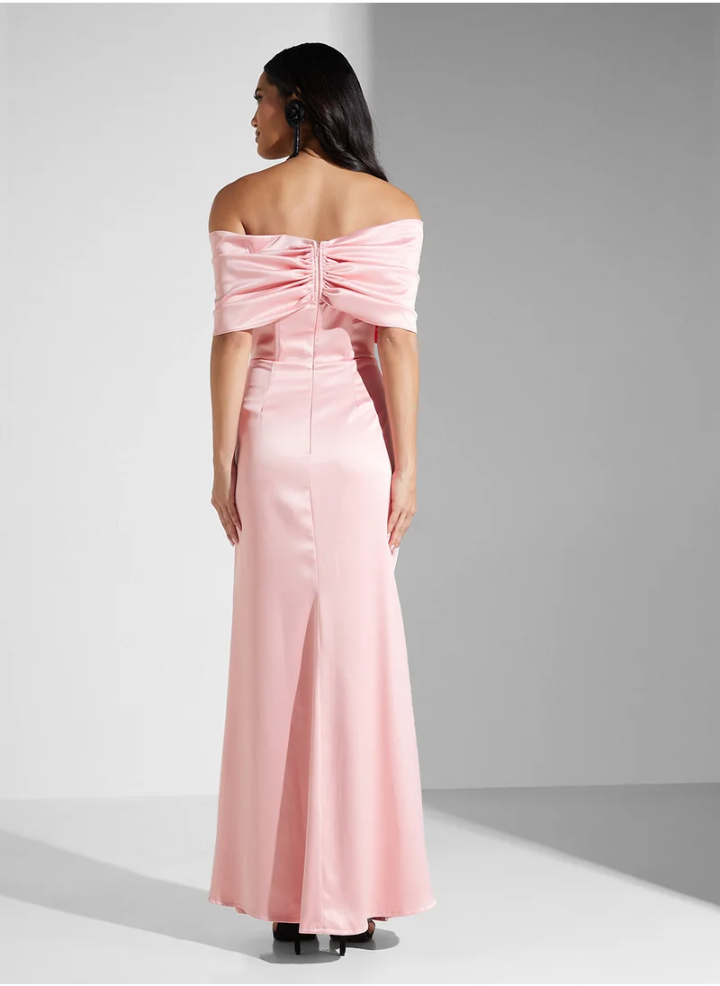 Namshi x Off Shoulder Ruched Crystal Embellished Dress