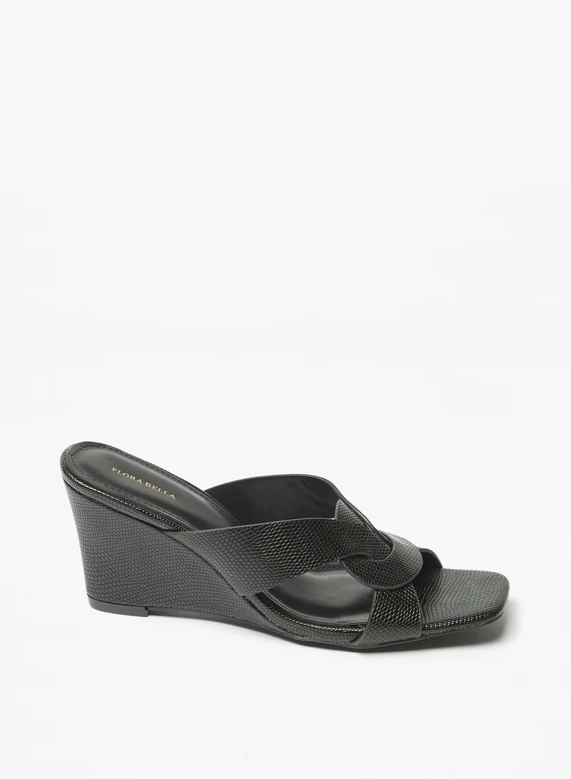 Flora Bella By Shoexpress Womens Textured Slip-On Cross Strap Sandals with Wedge Heels