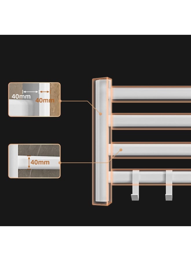 والالا سخان مناشف كهربائي، سكة مناشف رادياتير، سكة مناشف معدنية مُدفأة بأربع طبقات، رف مناشف حراري بدرجة حرارة 55 درجة مئوية، رف تخزين حمام مقاوم للماء مثبت على الحائط مع خطاف - Image 2