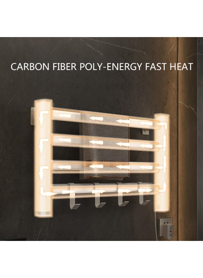 والالا سخان مناشف كهربائي، سكة مناشف رادياتير، سكة مناشف معدنية مُدفأة بأربع طبقات، رف مناشف حراري بدرجة حرارة 55 درجة مئوية، رف تخزين حمام مقاوم للماء مثبت على الحائط مع خطاف - Image 3
