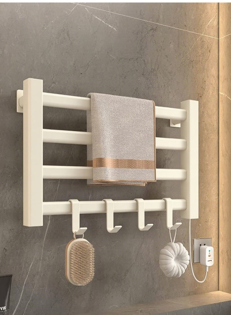 والالا سخان مناشف كهربائي، سكة مناشف رادياتير، سكة مناشف معدنية مُدفأة بأربع طبقات، رف مناشف حراري بدرجة حرارة 55 درجة مئوية، رف تخزين حمام مقاوم للماء مثبت على الحائط مع خطاف - Image 1