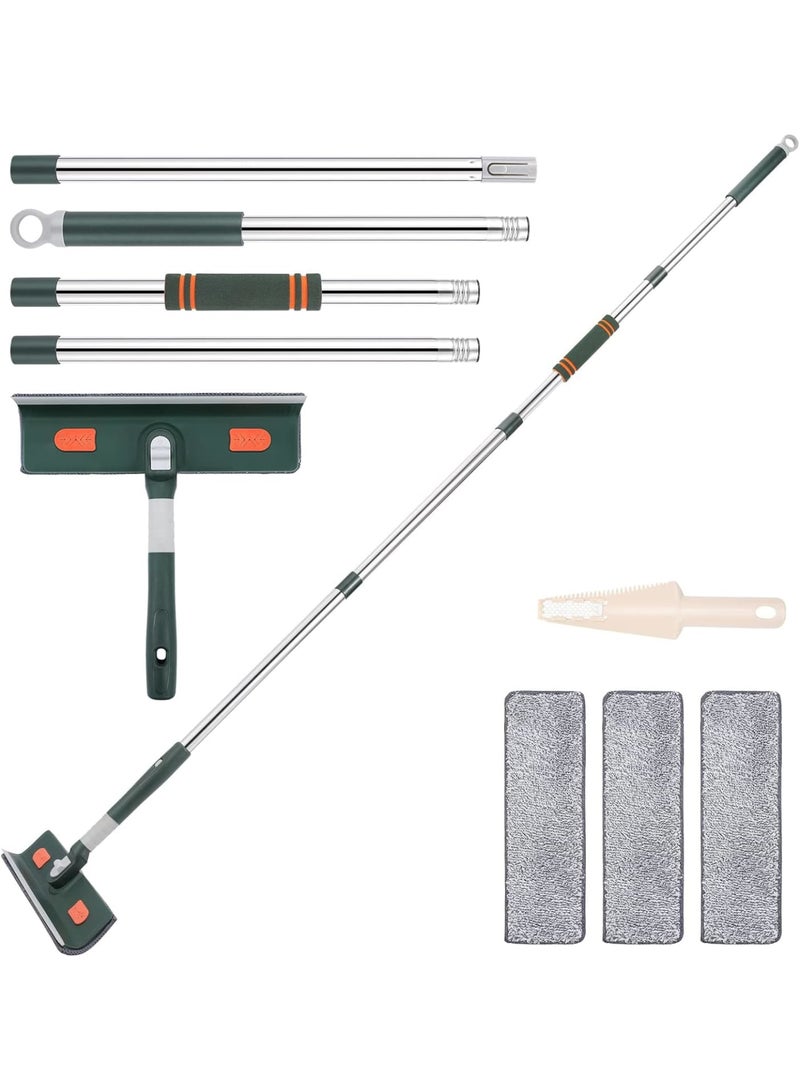 Zikra Window Squeegee with Scrubber, with Extendable 4 Section Stainless Steel Pole and 4 Microfiber Pads, for Glass, Shower, Floor, Outdoor High Window Cleaning - Image 1