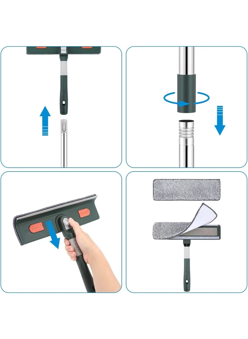 Zikra Window Squeegee with Scrubber, with Extendable 4 Section Stainless Steel Pole and 4 Microfiber Pads, for Glass, Shower, Floor, Outdoor High Window Cleaning - Image 4