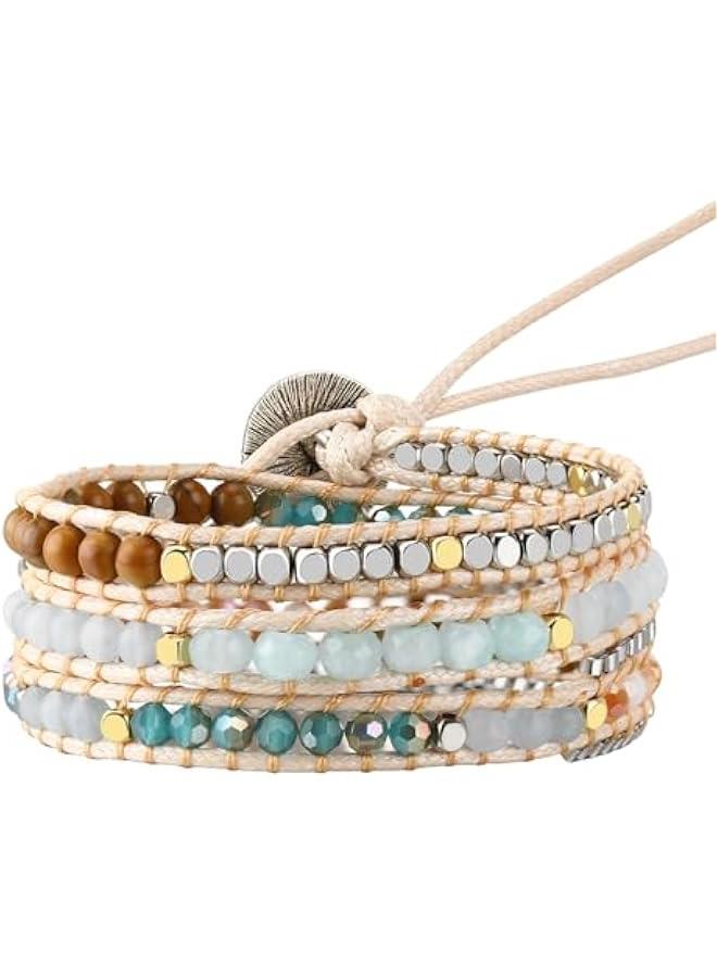 Arabest Boho 5 Wrap Bead Bracelet for Men Women - Handmade Adjustable Natural Chakras Stone Crystal Beaded Bracelets Cuff Rope Yoga Healing Bracelet Bangle Hippie Jewelry - Image 1