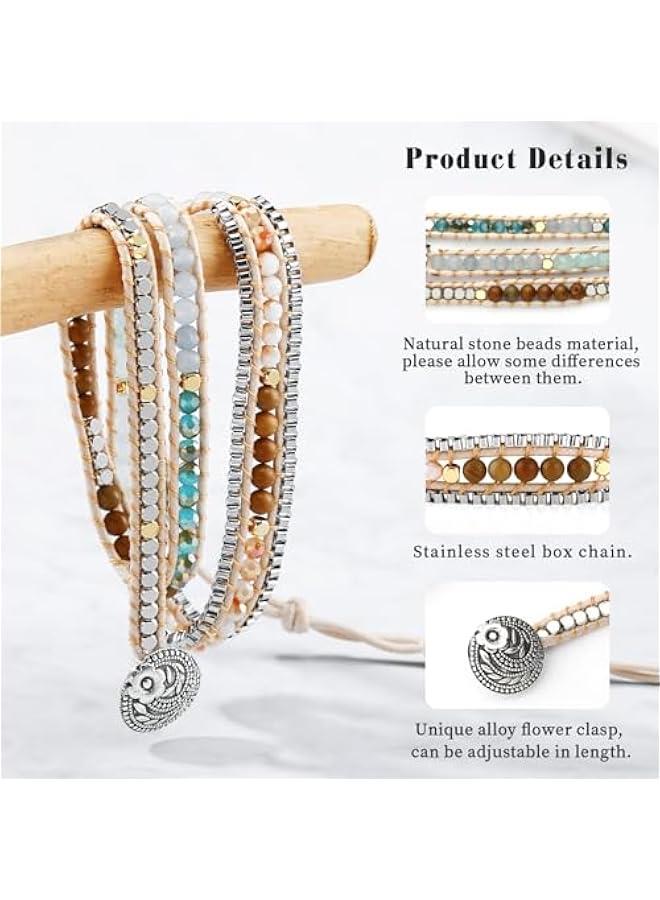 Arabest Boho 5 Wrap Bead Bracelet for Men Women - Handmade Adjustable Natural Chakras Stone Crystal Beaded Bracelets Cuff Rope Yoga Healing Bracelet Bangle Hippie Jewelry - Image 2